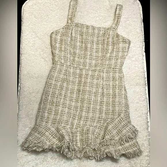 slim fit dress slacks Patachou Girls Ecru and Gold Tweed Dress